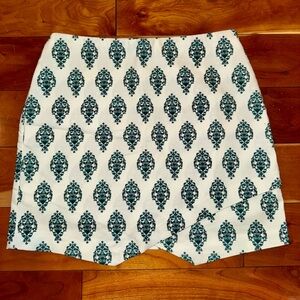 Versona White Mini Skirt (skort) with Teal Print - Super stretch